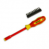 Диэлектрическая отвертка-битодержатель с набором бит, 10+1, двухцветная изоляция Shtok